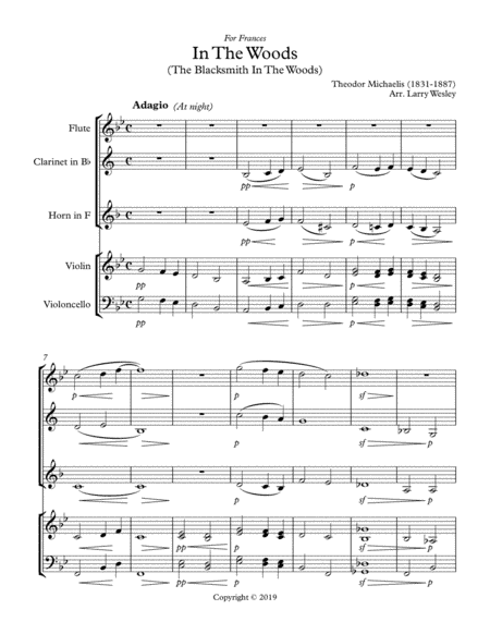 In The Woods for mixed quintet (arr. Larry Wesley)