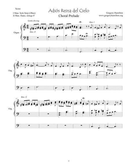 Adiós Reina del Cielo - Choral Prelude for Organ (arr. Gregory Hamilton)