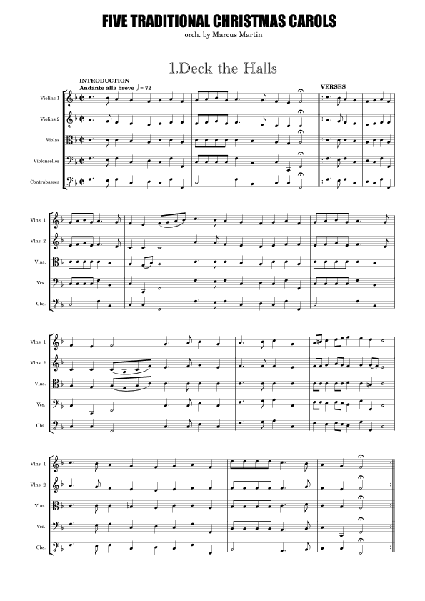 5 Traditional Carols arranged for String quintet ensemble (arr. Marcus Martin)
