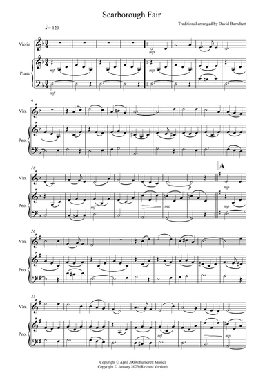 Scarborough Fair for Violin and Piano (arr. David Burndrett)