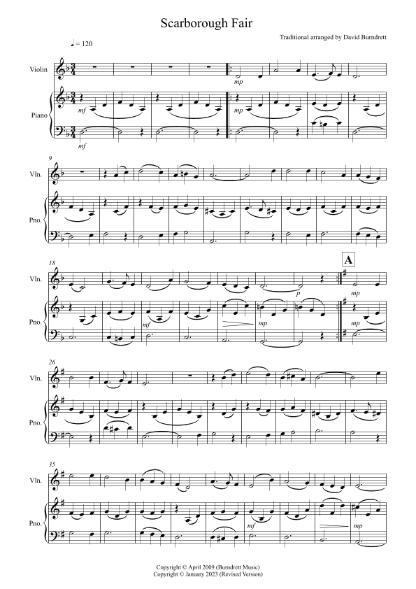 Scarborough Fair for Violin and Piano (arr. David Burndrett)