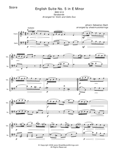 Bach, J.S. - Sarabande for Violin and Cello (arr. SheetMusic4Strings)