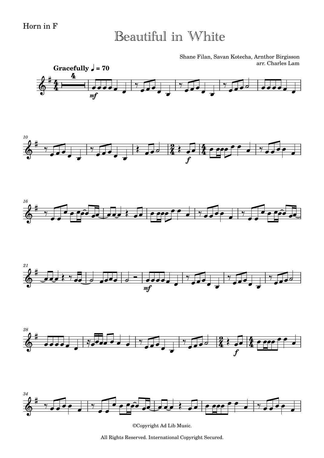 Beautiful In White (arr. Charles Lam)