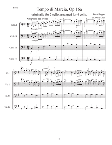 Tempo di Marcia by David Popper, originally for 2 cellos, arranged for cello quartet (arr. Olive Chen)