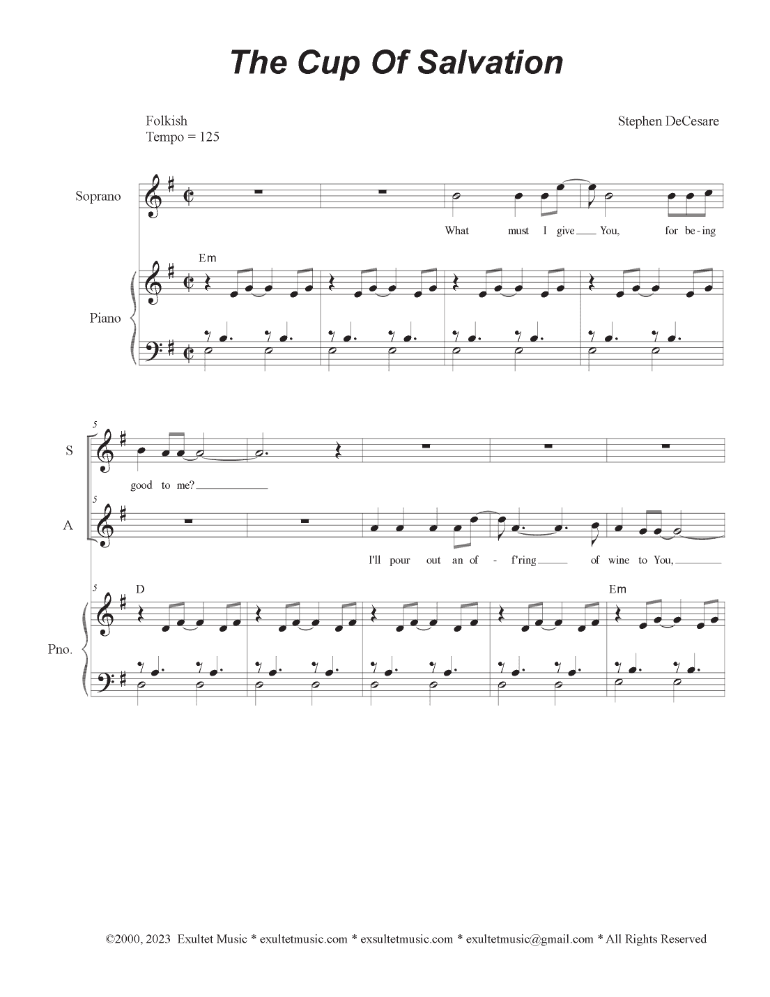 The Cup Of Salvation (2-part choir - (SA)