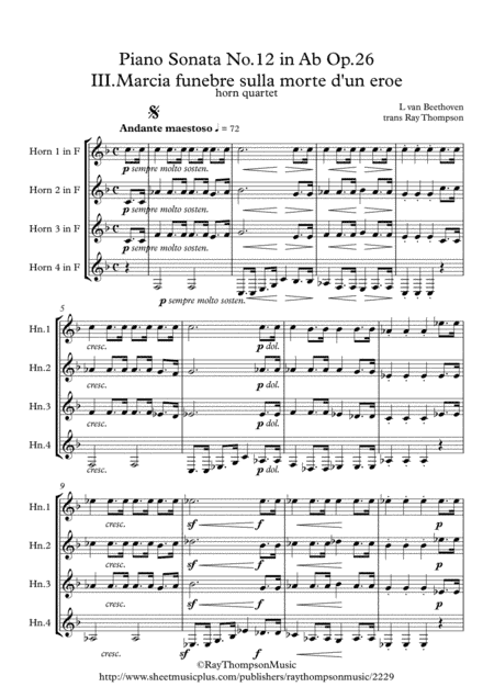 Beethoven: Piano Sonata No.12 in Ab Op.26 Mvt.III Funeral March for a dead hero - horn quartet (arr. Ray Thompson)