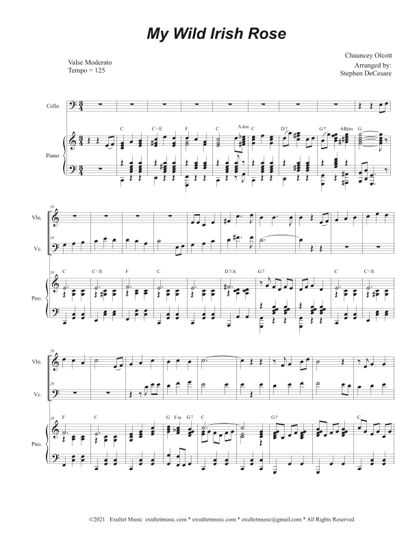 My Wild Irish Rose (Duet for Violin and Cello) (arr. Stephen DeCesare)