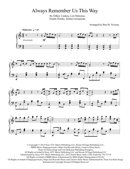 Always Remember Us This Way (arr. Ben M. Noynay)