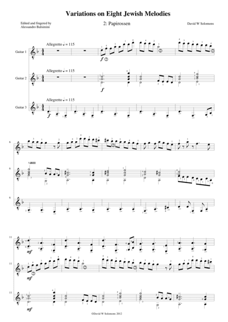 Variations on Papirossen (Lament of the cheap-cigarette seller) for guitar trio (arr. David Warin Solomons)