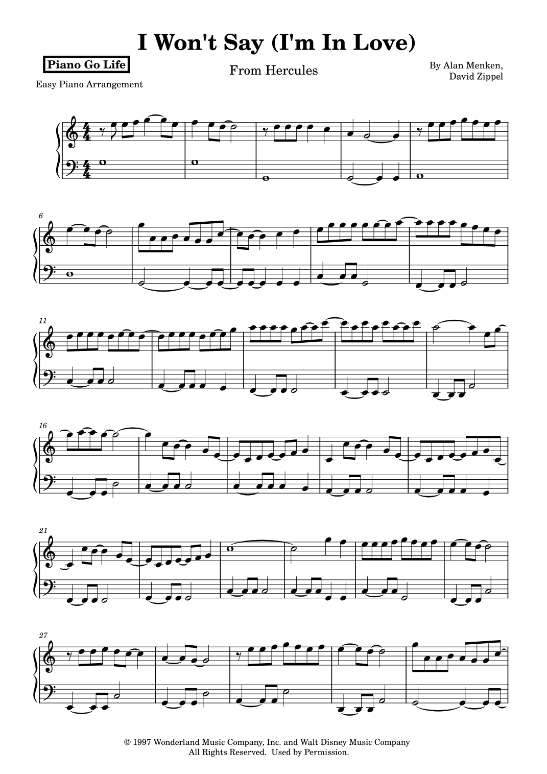 I Won't Say (i'm In Love) (arr. Piano Go Life)