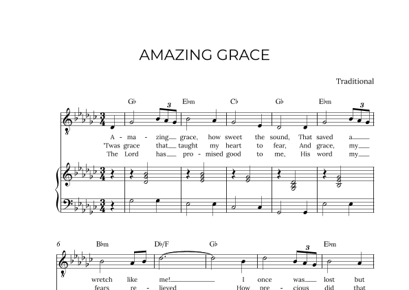 AMAZING GRACE - for piano and tenor in Gb major with chords (arr. Alex Nunes Rodrigues)