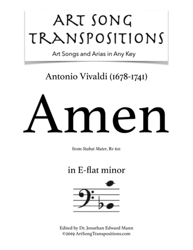 VIVALDI: Amen, RV 621 (transposed to E-flat minor, bass clef) (arr. ArtSongTranspositions.com)