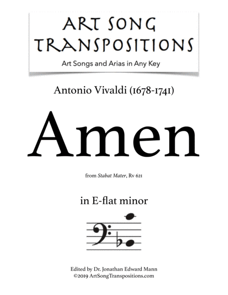 VIVALDI: Amen, RV 621 (transposed to E-flat minor, bass clef) (arr. ArtSongTranspositions.com)