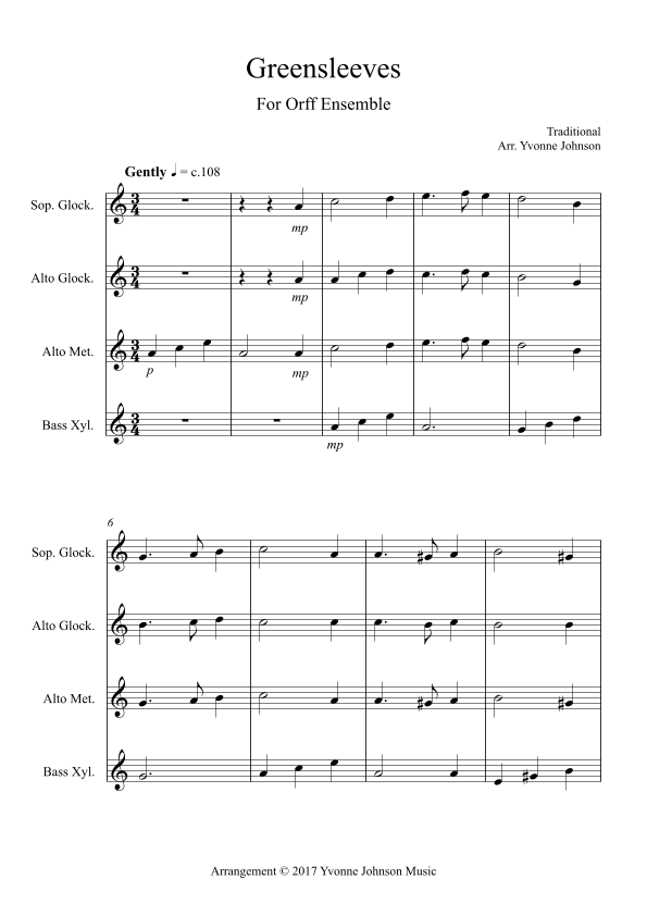 Greensleeves -  For Orff Ensemble (arr. Yvonne Johnson)
