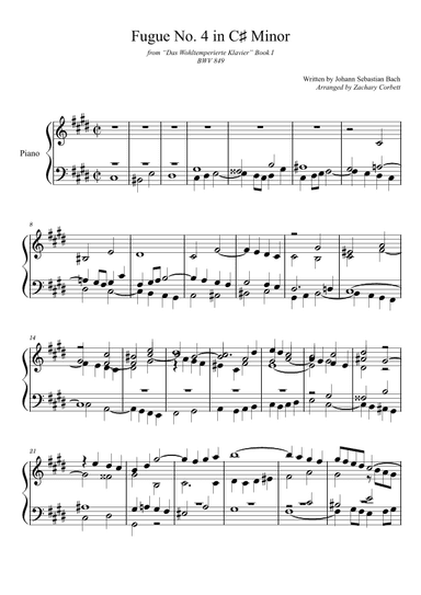 Fugue No. 4 BWV 849 in C# Minor (arr. Zachary Corbett)