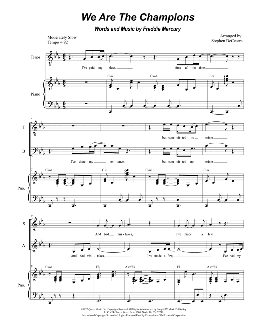 We Are The Champions (arr. Stephen DeCesare)