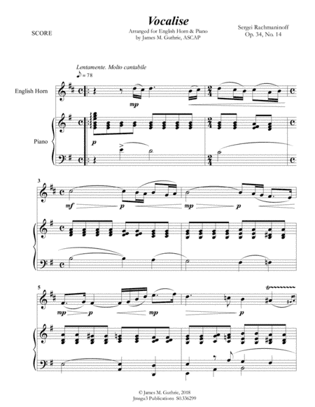 Rachmaninoff: Vocalise for English Horn & Piano (arr. James M. Guthrie, ASCAP)