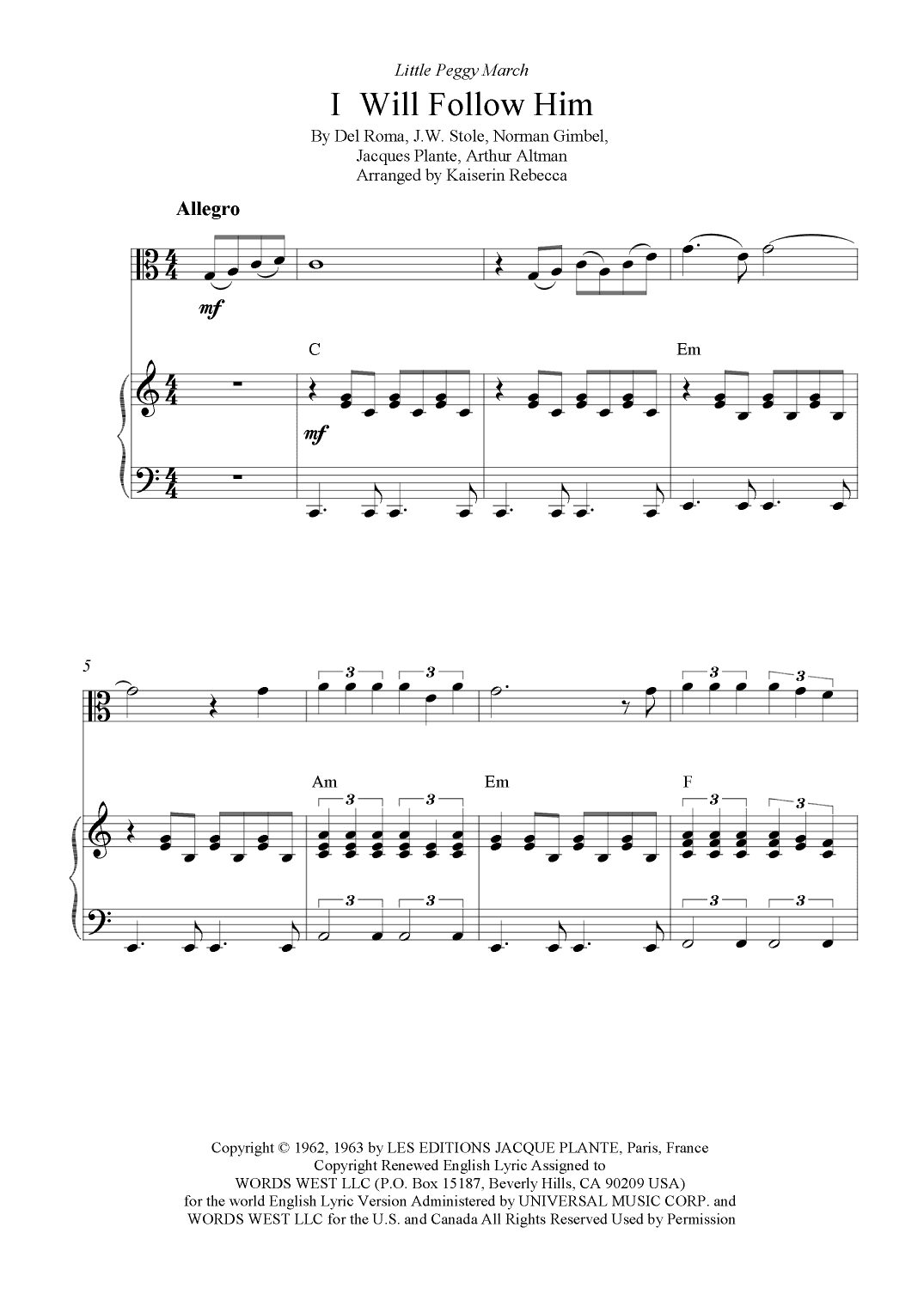 I Will Follow Him (i Will Follow You) (arr. Kaiserin Rebecca)