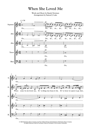 When She Loved Me (arr. Samuel J. Lake)