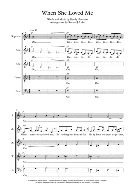 When She Loved Me (arr. Samuel J. Lake)
