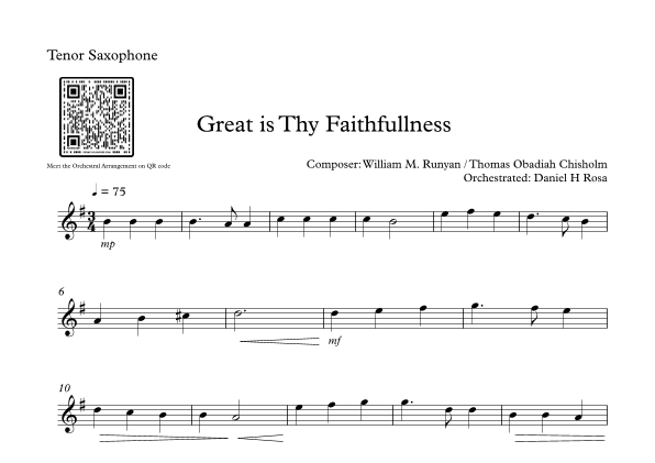 Great is Thy Faithfullness - Easy TEnor Saxophone (arr. Daniel H Rosa)