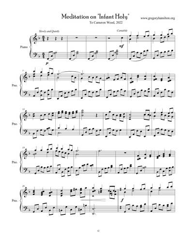 Meditation on "Infant Holy" for Piano