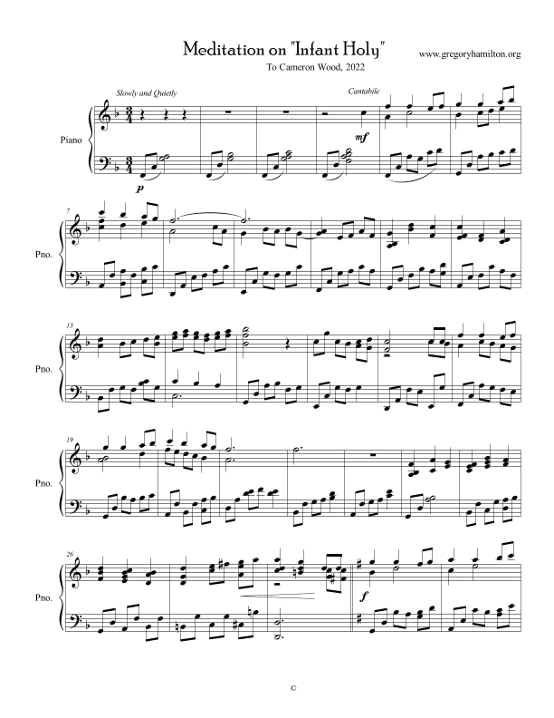 Meditation on "Infant Holy" for Piano