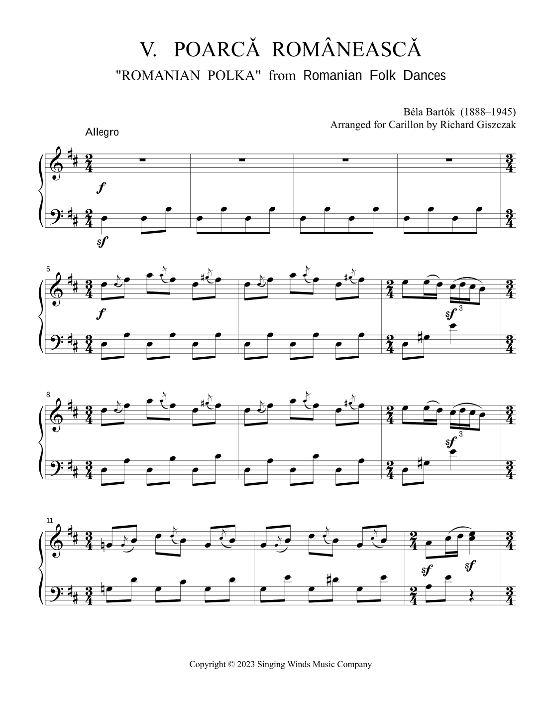 V. POARCA ROMÂNEASCA (Romanian Polka) from "Romanian Folk Dances" (arr. Richard Giszczak)