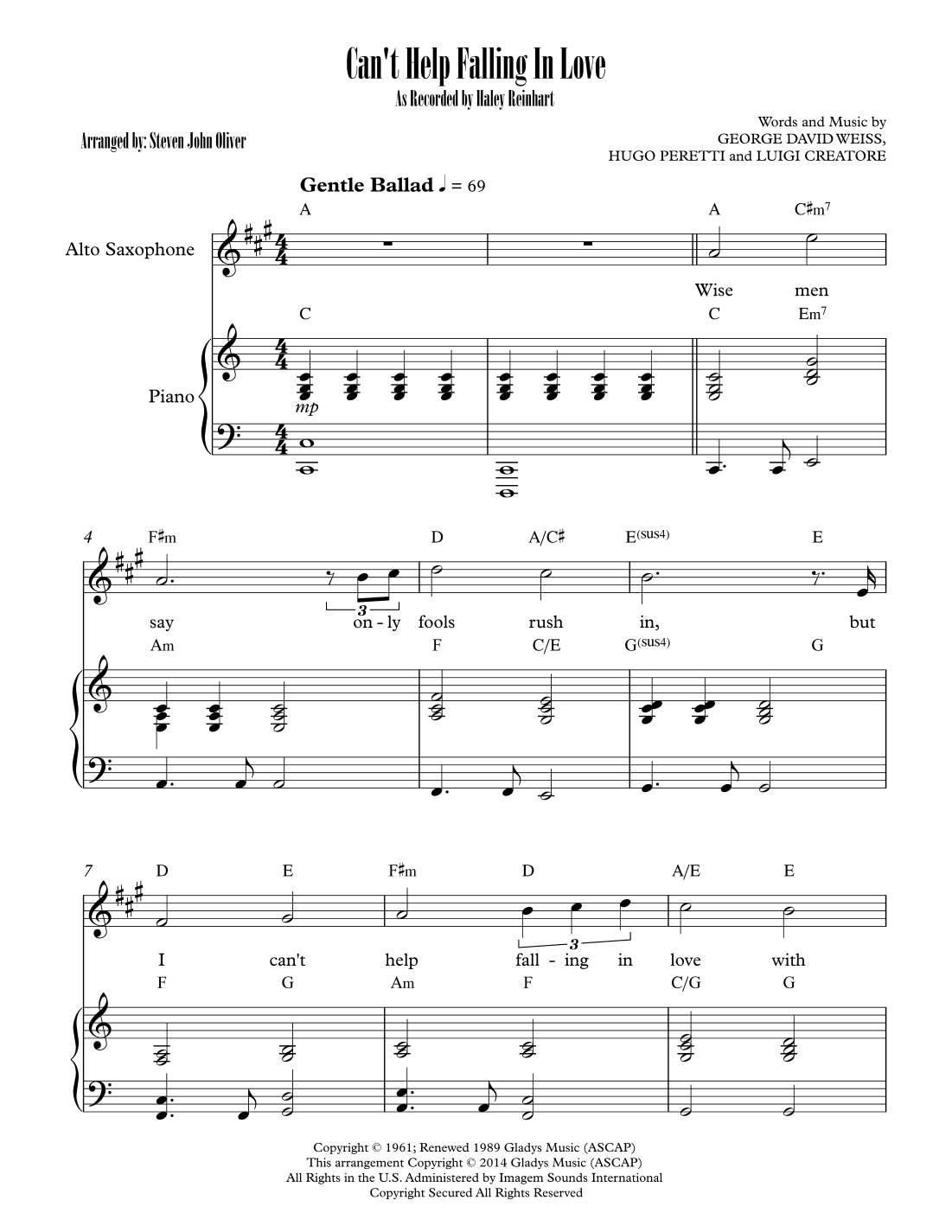 Can't Help Falling In Love (arr. Steven John Oliver)