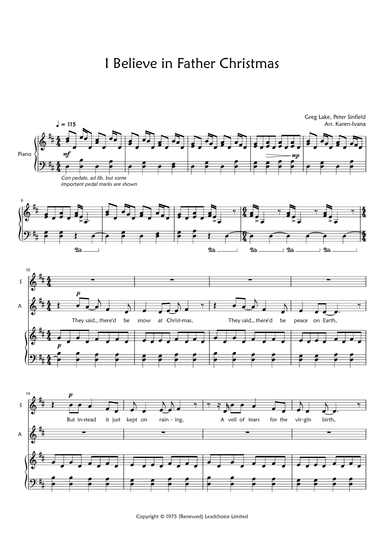 I Believe In Father Christmas (arr. Karen Ivana)