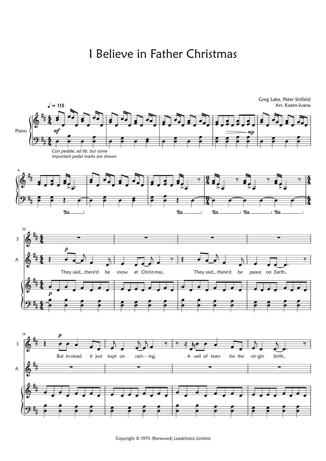 I Believe In Father Christmas (arr. Karen Ivana)
