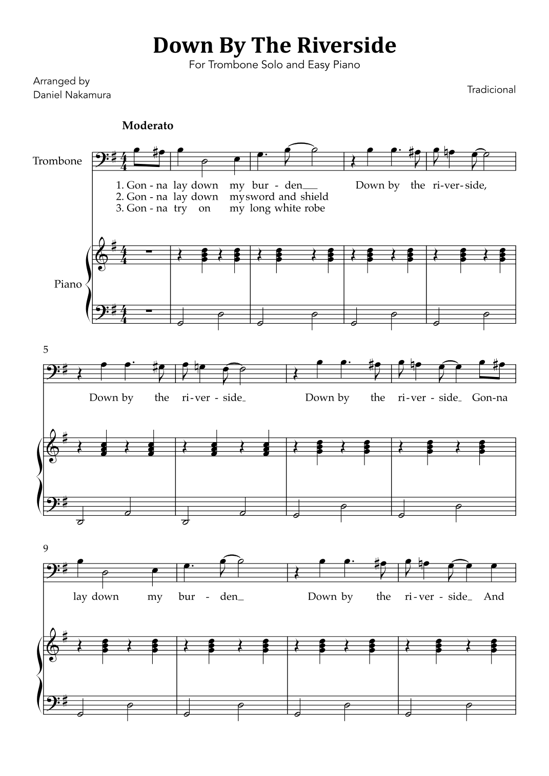 Down By The Riverside (For Trombose Solo and Easy Piano) (arr. Daniel Nakamura)