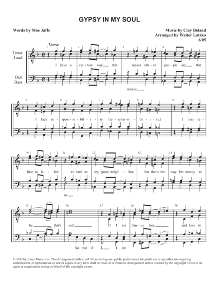 Gypsy In My Soul (arr. Walter Latzko)