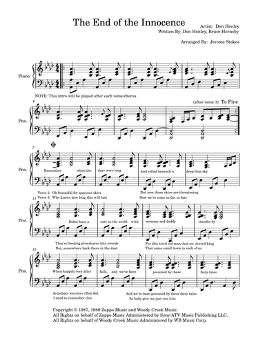 The End Of The Innocence (arr. Jerome Stokes)