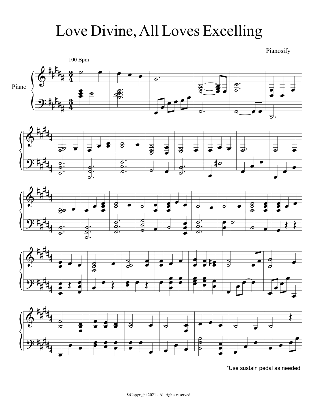PIANOSIFY - Love Divine, All Loves Excelling (Piano Hymns Sheet Music PDF)