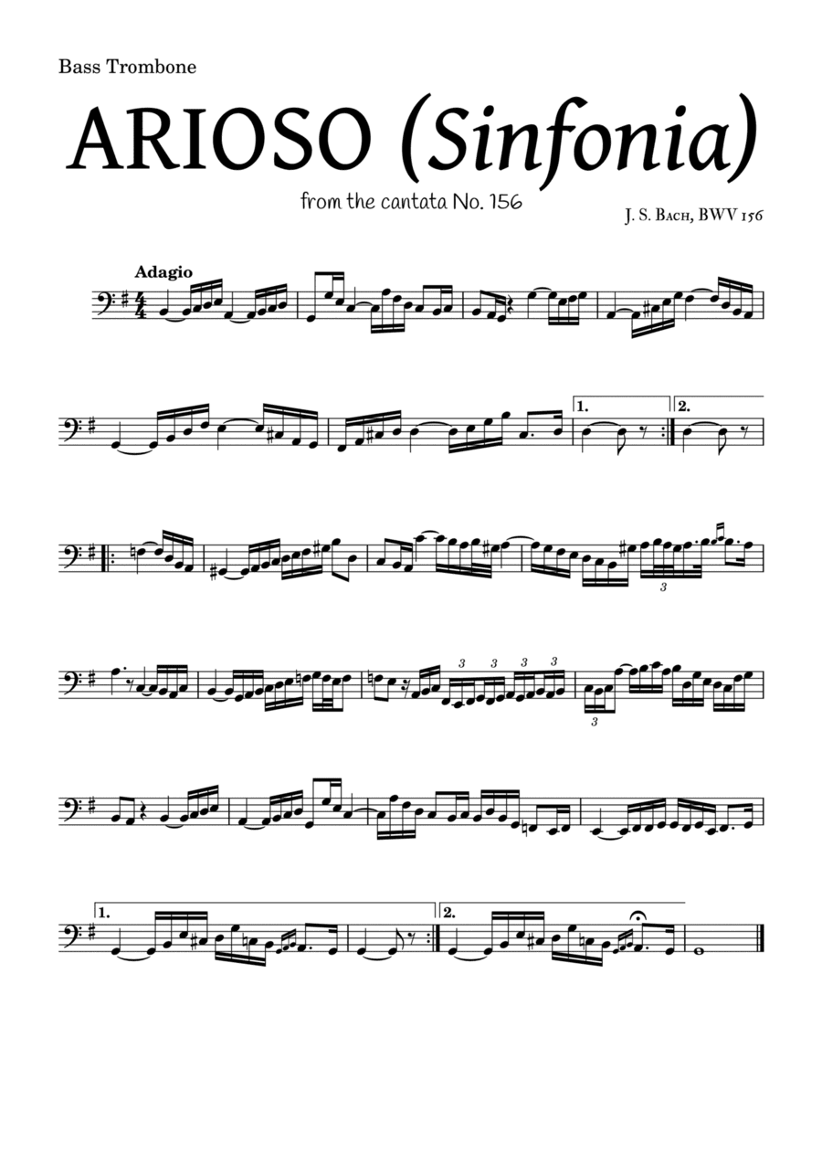 ARIOSO, by J. S. Bach (sinfonia) - for Bass Trombone and accompaniment (arr. Leyandder Trustworthy)