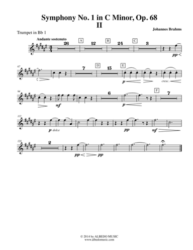 Brahms Symphony No. 1, Movement II - Trumpet in Bb 1 (Transposed Part), Op. 68 (arr. Doug Clyde)