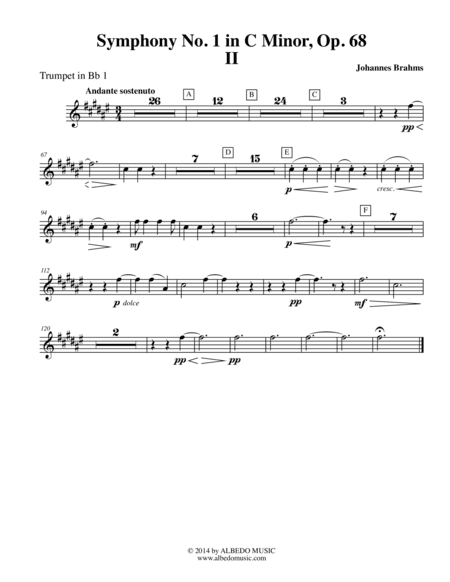 Brahms Symphony No. 1, Movement II - Trumpet in Bb 1 (Transposed Part), Op. 68 (arr. Doug Clyde)