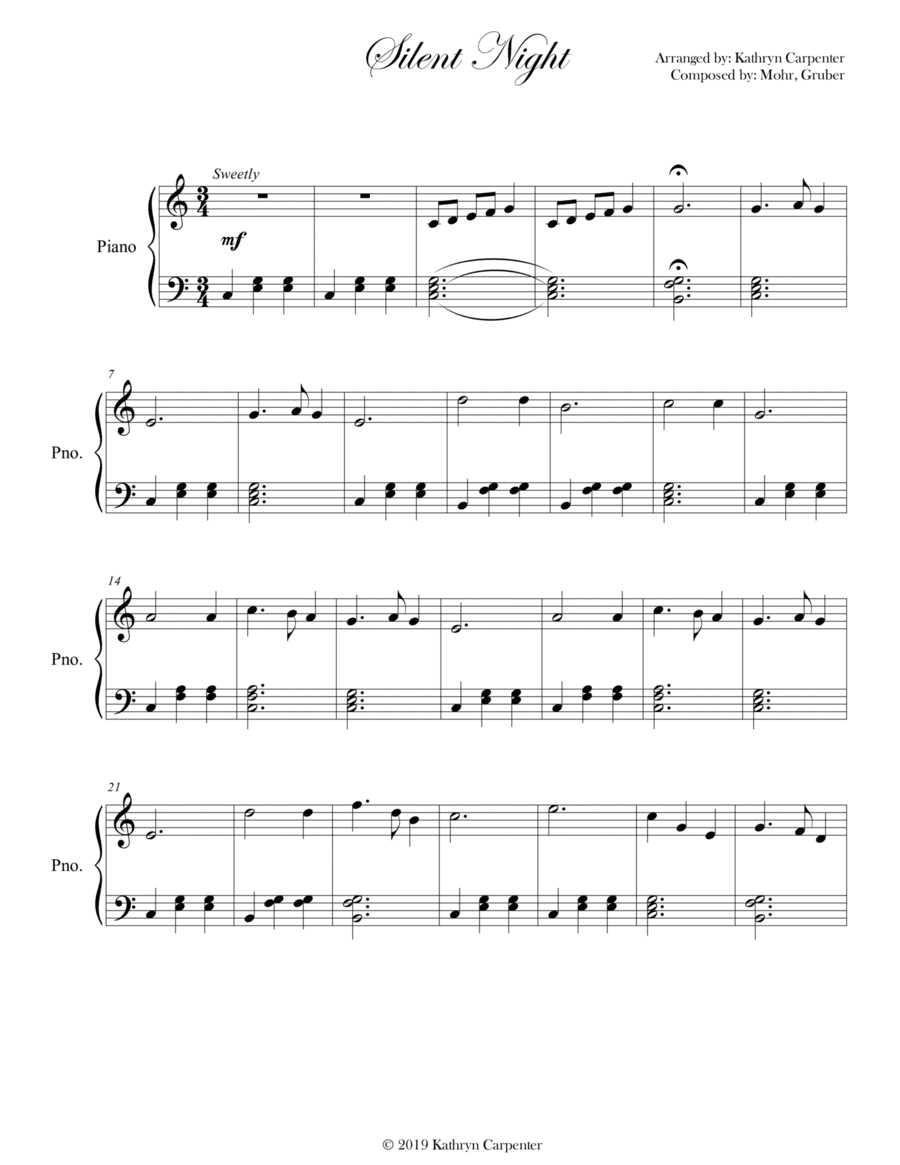 Silent Night (Easy Piano, Level 2A) (arr. Kathryn Carpenter)