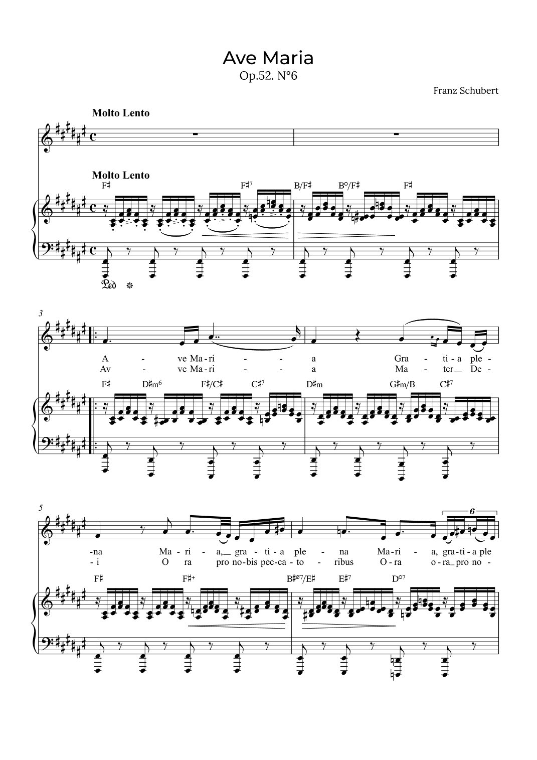 Ave Maria Schubert - Soprano with chords in F# (arr. Alex Nunes Rodrigues)