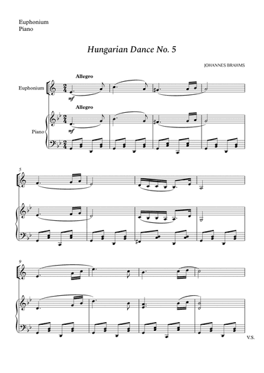 Hungarian Dance No. 5 for Euphonium and Piano (arr. Cássio Silva Chaves)