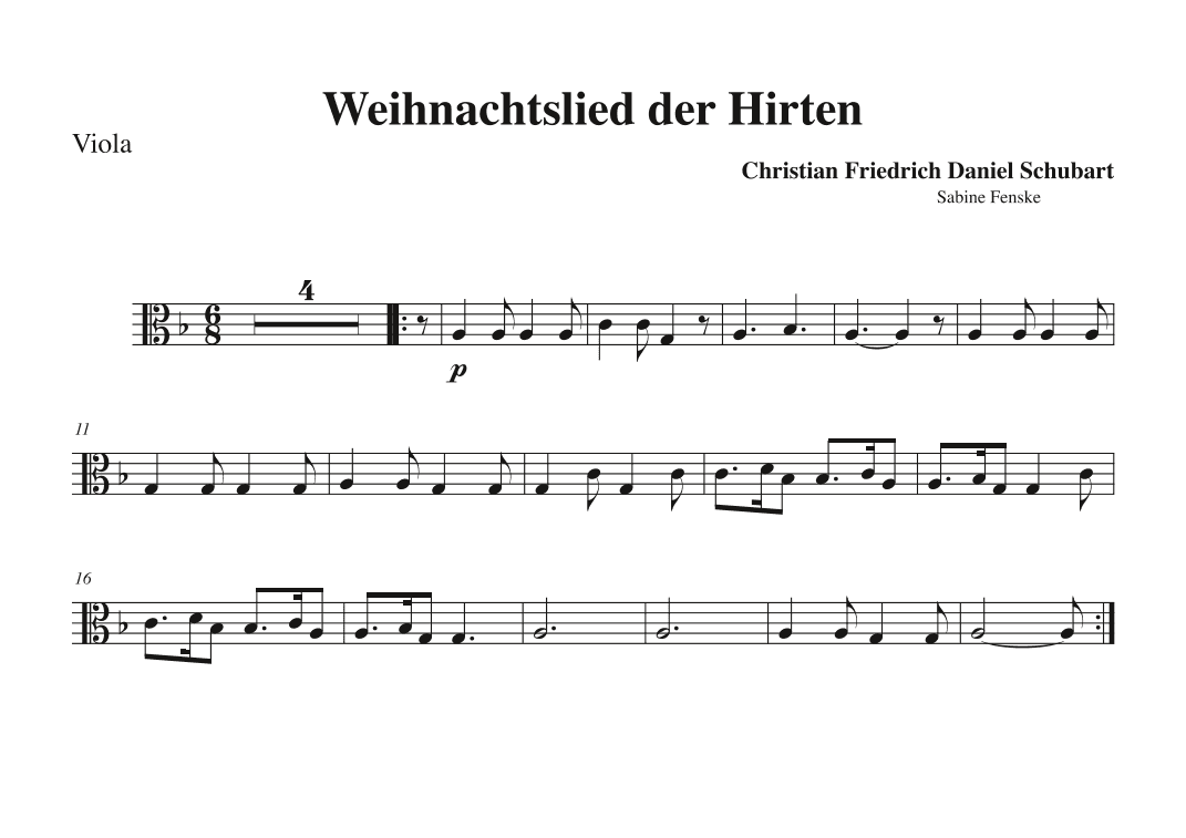 Schubart Christmas song of the shepherds (arr. Sabine Fenske)