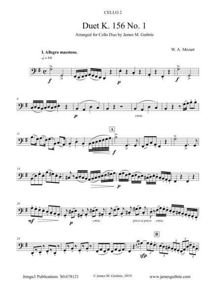 Mozart: 3 Duets K. 156 Complete for Cello Duo (arr. James M. Guthrie, ASCAP)