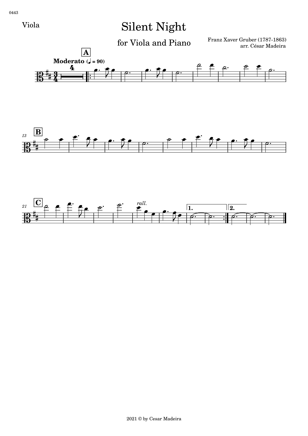 Silent Night - Viola and Piano (Individual Parts) (arr. César Madeira)