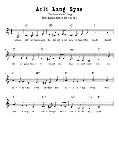 Auld Lang Syne Easy Lead Sheet in C Major (arr. Kimberly Steele)