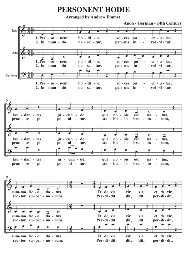 Personent Hodie A Cappella SAB (arr. Andrew Emmet)