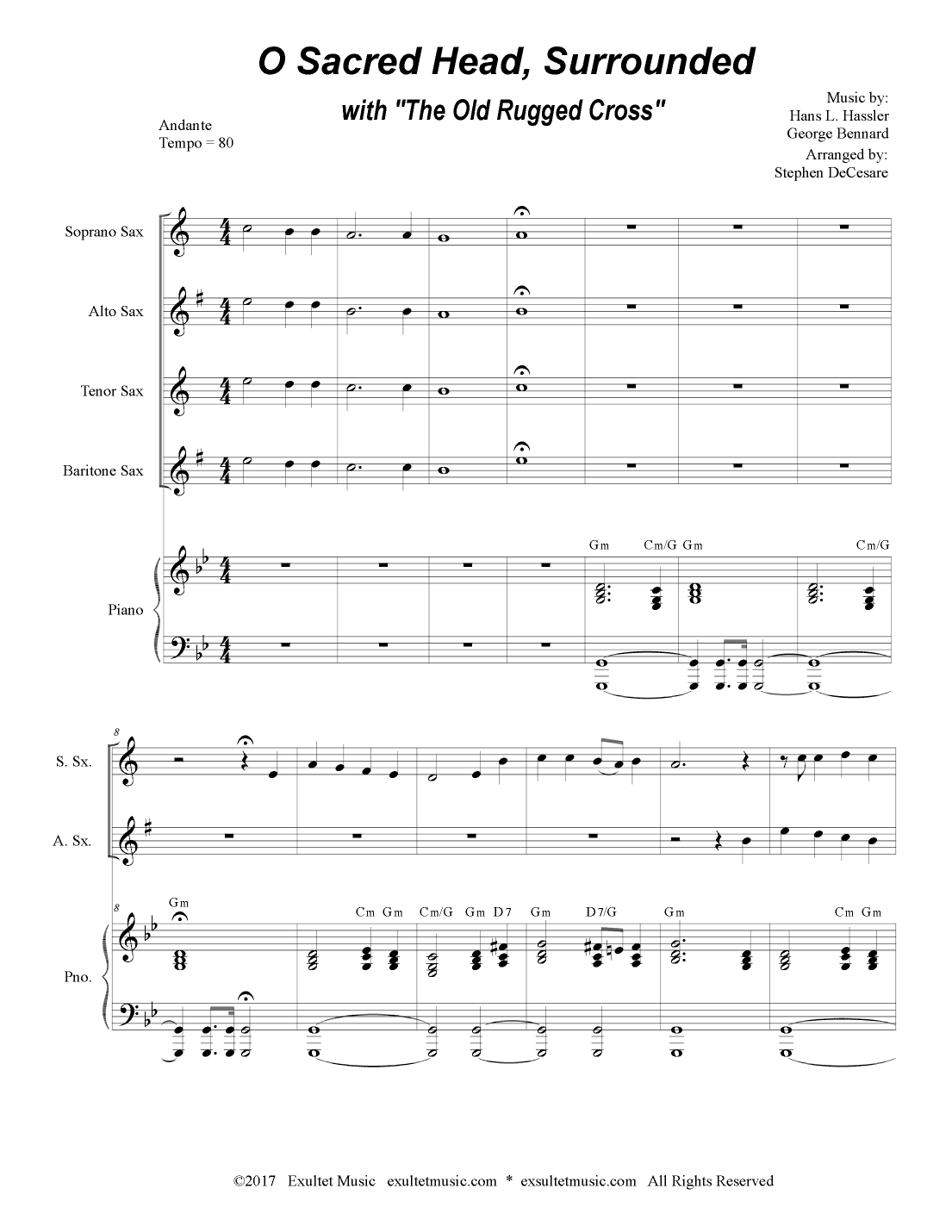 O Sacred Head, Surrounded (with "The Old Rugged Cross") (Saxophone Quartet and Piano) (arr. Stephen DeCesare)