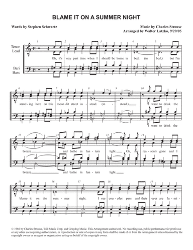 Blame It On The Summer Night (arr. Walter Latzko)