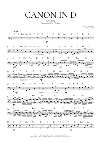 Canon in D (Tuba Solo) - Johann Pachelbel (arr. Pedro Merendi)