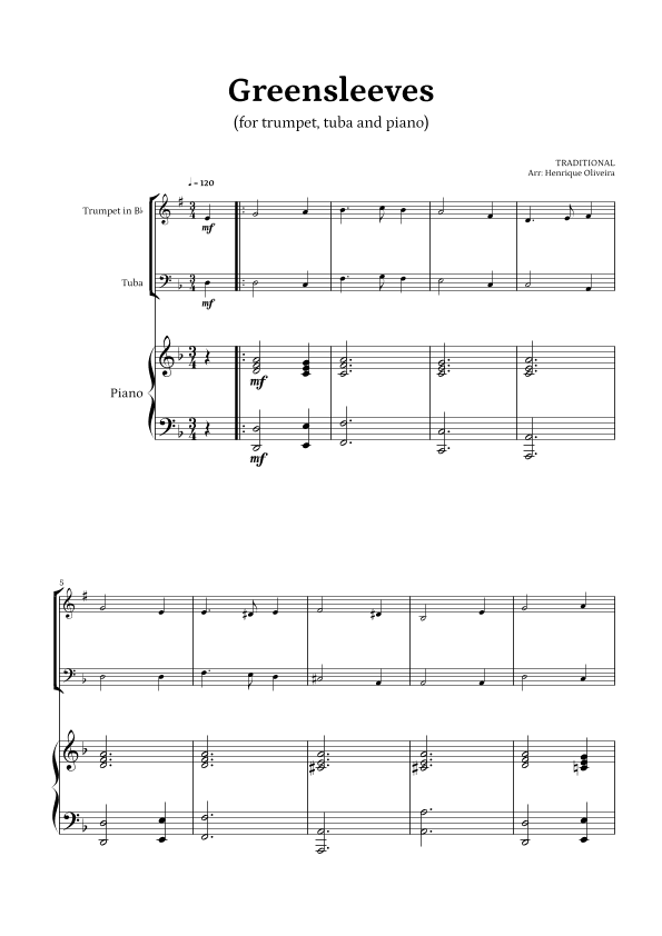 What Child Is This? (Greensleeves) - for trumpet, tuba and piano (arr. Henrique Oliveira)
